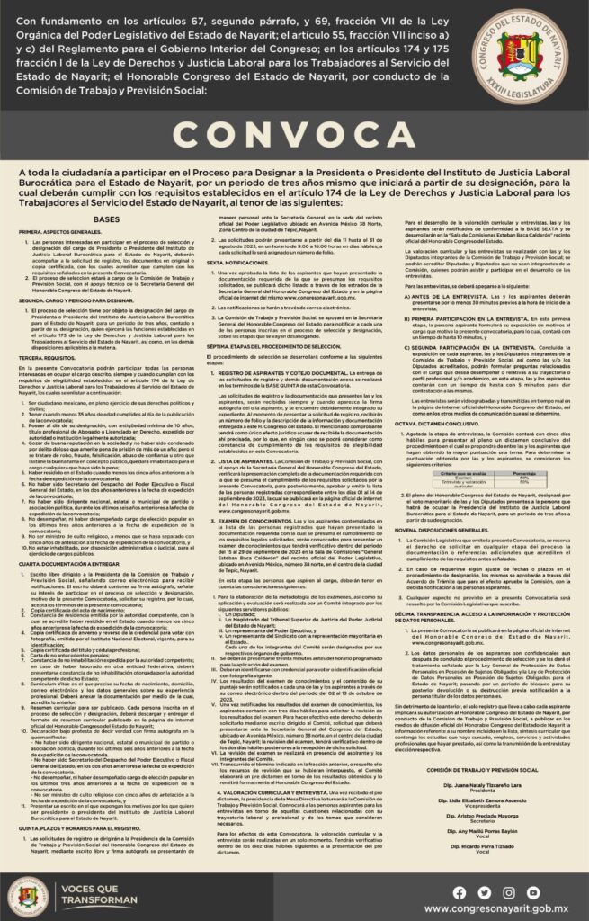 CONGRESO LANZA CONVOCATORIA PARA ELEGIR PRESIDENTE DEL INSTITUTO DE JUSTICIA BUROCRÁTICA