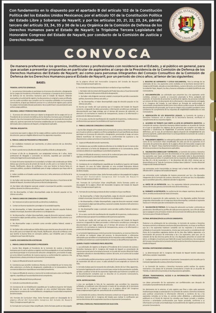 CONGRESO LANZA CONVOCATORIA PARA SELECCIÓN Y DESIGNACIÓN DE PRESIDENTE Y CONSEJEROS DE LA CDDH