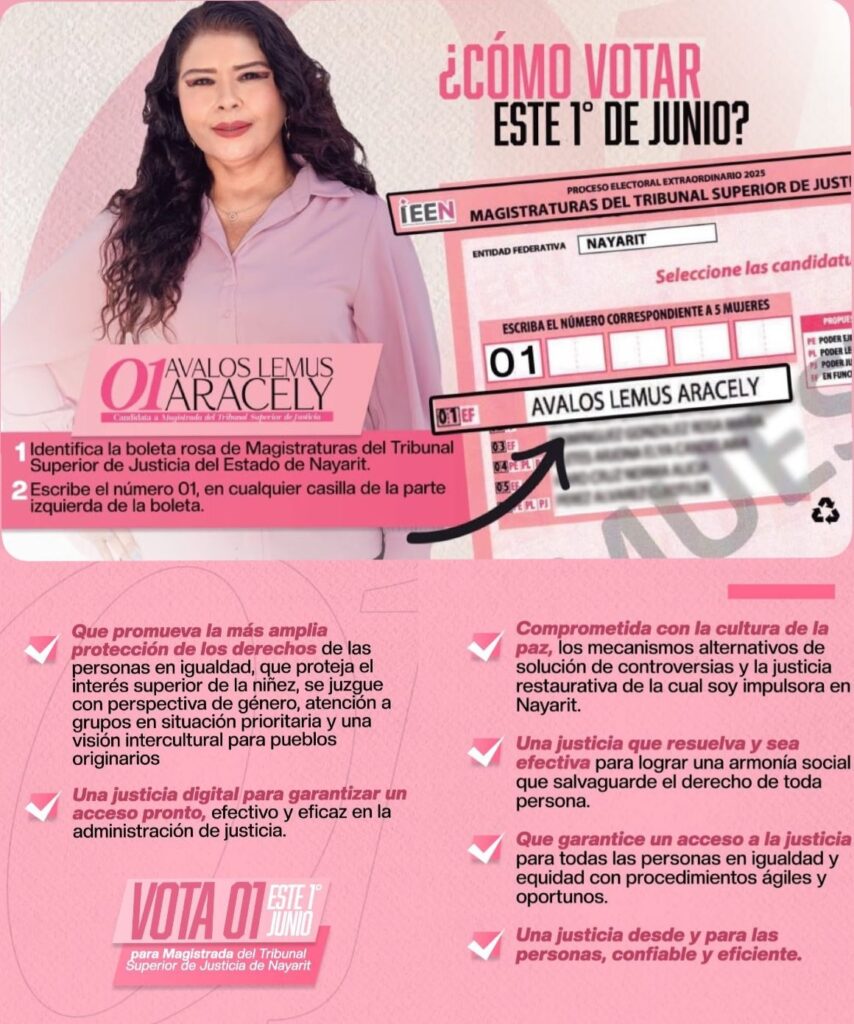 CANDIDATA A MAGISTRADA PARA EL TRIBUNAL SUPERIOR DE JUSTICIA DE NAYARIT, EXPLICA A DETALLE COMO VOTAR Y SUS PROPUESTAS