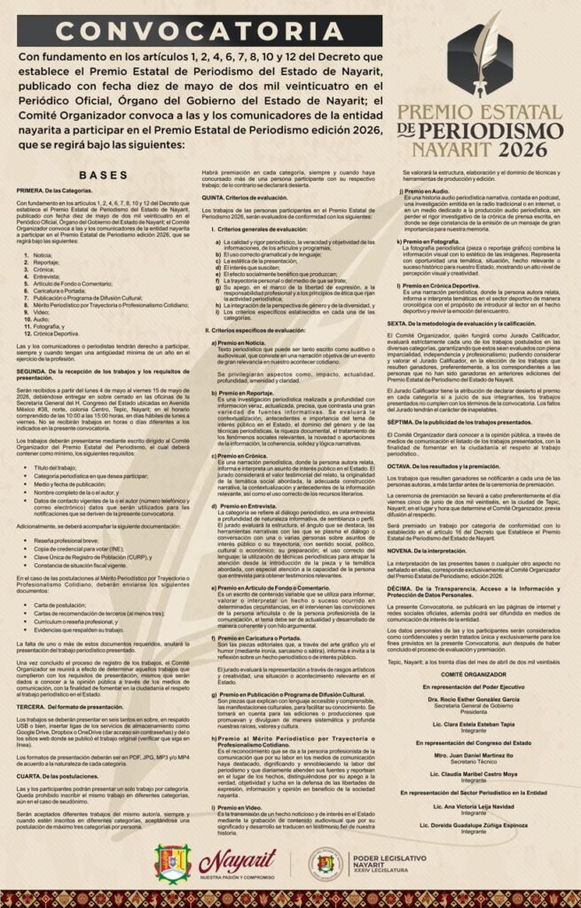 PARTICIPA EN EL PREMIO ESTATAL DE PERIODISMO 2026